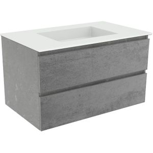 Balmani Lucida zwevend badkamermeubel 90 x 55 cm beton donkergrijs met Tablo Stretto enkele wastafel in matte Solid Surface