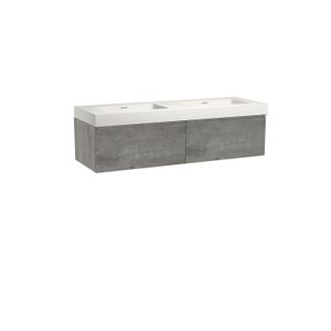Storke Edge zwevend badmeubel 150 x 52 cm beton donkergrijs met Mata High dubbele wastafel in solid surface