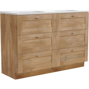 Linie Classo staand badmeubel 120 x 46 cm naturel eiken met Baro dubbele wastafel in glanzend witte porselein