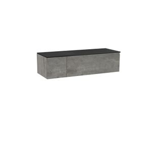 Storke Edge zwevend badmeubel 140 x 52 cm beton donkergrijs met Panton enkel of dubbel wastafelblad in mat zwarte gepoedercoate mdf