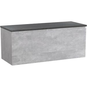 Linie Lado zwevend badmeubel 120 x 46 cm beton donkergrijs met Lado enkel of dubbel wastafelblad in melamine grijze leisteen