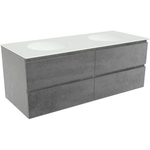 Balmani Lucida zwevend badkamermeubel 135 x 55 cm beton donkergrijs met Tablo Still dubbele wastafel in matte Solid Surface