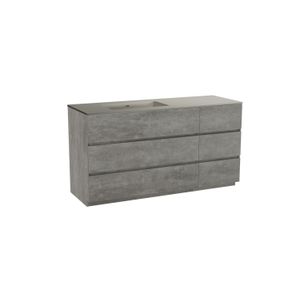 Storke Edge staand badmeubel 150 x 52 cm beton donkergrijs met Diva asymmetrisch linkse wastafel in mat zijdegrijze top solid