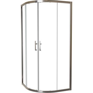 Linie Cadiz douchecabine met hoekinstap en dubbel schuifdeur kwartrond 90 x 90 cm helder glas geborsteld chroom profiel