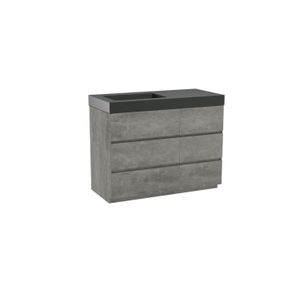Storke Edge staand badmeubel 110 x 52 cm beton donkergrijs met Scuro High asymmetrisch linkse wastafel in kwarts