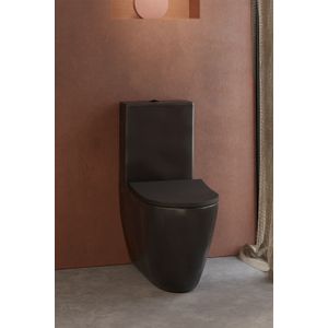 Luca Varess  Vinto  staand toilet mat zwart randloos, inclusief installatieset met S-vorm aansluiting, kraantje en flexibel