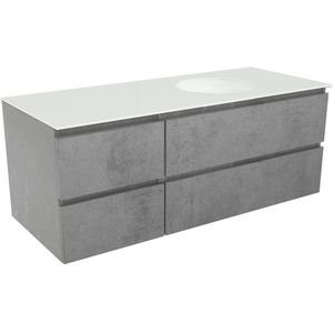 Balmani Lucida zwevend badkamermeubel 135 x 55 cm beton donkergrijs met Tablo Still asymmetrisch rechtse wastafel in matte Solid Surface