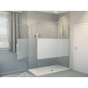 Balmani Modular hoekdouche met deur 180 x 200 cm helder glas met matte strook glanzend chroom profiel