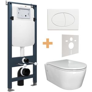 Luca Varess Zeno hangend toilet hoogglans wit spoelrandloos met Linie Ilana inbouwreservoir en bedieningspaneel