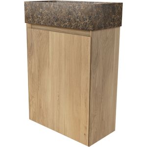 Balmani Mitra zwevend toiletmeubel 42 x 21 cm naturel eiken met Dama wastafel in Dark Emperador marmer