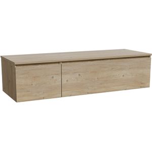 Storke Edge zwevend badmeubel 150 x 52 cm ruw eiken met Panton enkel of dubbel wastafelblad in melamine ruw eiken