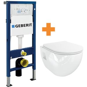 Linie Waldo hangend toilet hoogglans wit open spoelrand met Geberit Duofix inbouwreservoir