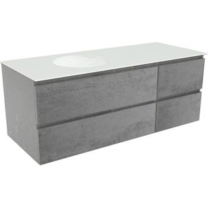 Balmani Lucida zwevend badkamermeubel 135 x 55 cm beton donkergrijs met Tablo Still asymmetrisch linkse wastafel in matte Solid Surface