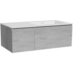 Storke Edge zwevend badmeubel 100 x 52 cm beton donkergrijs met Mata asymmetrisch rechtse wastafel in solid surface mat wit