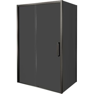 Balmani Senses Design douchecabine met linkse schuifdeur en vaste zijwand, 120 x 100 cm, Rookglas, Brushed GunMetal profielen