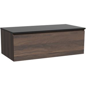 Storke Edge zwevend badmeubel 105 x 52 cm notenhout met Panton enkel wastafelblad in gepoedercoate mdf mat zwart