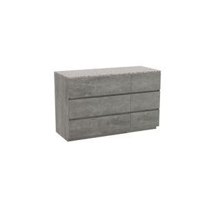 Storke Edge staand badmeubel 130 x 52 cm beton donkergrijs met Tavola enkel of dubbel wastafelblad in mat wit/zwart terrazzo