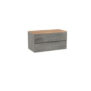 Storke Edge zwevend badmeubel 105 x 52 cm beton donkergrijs met Panton enkel wastafelblad in ruwe eiken melamine