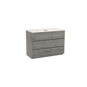 Storke Edge staand badmeubel 110 x 52 cm beton donkergrijs met Mata asymmetrisch linkse wastafel in solid surface