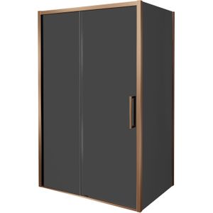 Balmani Senses Design douchecabine met linkse schuifdeur en vaste zijwand, 120 x 100 cm, Rookglas, Brushed Rosegold profielen