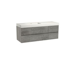 Storke Edge zwevend badmeubel 150 x 52 cm beton donkergrijs met Mata High asymmetrisch linkse wastafel in solid surface mat wit