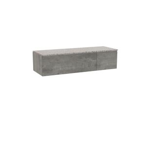 Storke Edge zwevend badmeubel 150 x 52 cm beton donkergrijs met Tavola enkel of dubbel wastafelblad in mat wit/zwart terrazzo