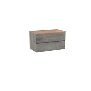 Storke Edge zwevend badmeubel 95 x 52 cm beton donkergrijs met Panton enkel wastafelblad in ruwe eiken melamine