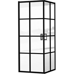 Luca Varess Vidor douchecabine met hoekinstap met 2 schuifdeuren 80 x 80 cm Square glas mat zwart profiel