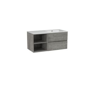 Storke Edge zwevend badmeubel 110 x 52 cm beton donkergrijs met Diva asymmetrisch rechtse wastafel in composietmarmer