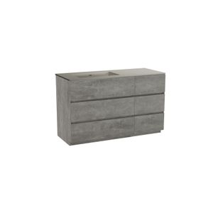 Storke Edge staand badmeubel 130 x 52 cm beton donkergrijs met Diva asymmetrisch linkse wastafel in mat zijdegrijze top solid