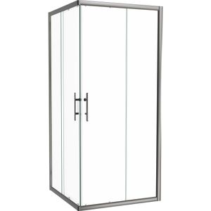 Linie Cadiz douchecabine met hoekinstap en dubbel schuifdeur 90 x 90 cm helder glas geborsteld chroom profiel