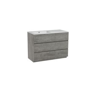 Storke Edge staand badmeubel 110 x 52 cm beton donkergrijs met Diva asymmetrisch linkse wastafel in composietmarmer