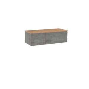 Storke Edge zwevend badmeubel 120 x 52 cm beton donkergrijs met Panton enkel of dubbel wastafelblad in ruwe eiken melamine