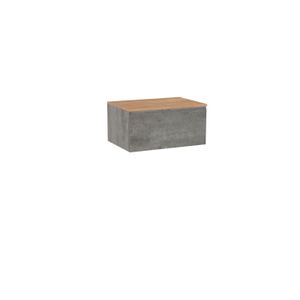 Storke Edge zwevend badmeubel 75 x 52 cm beton donkergrijs met Panton enkel wastafelblad in ruwe eiken melamine