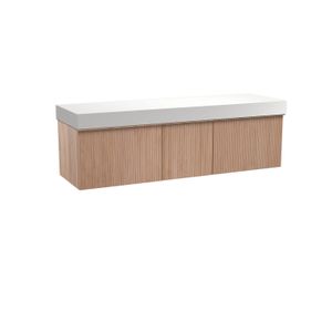 Balmani Forma zwevend badmeubel 180 x 55 cm naturel eiken met Dominus enkel of dubbel wastafelblad in solid surface mat wit, Verticale symmetrische rechte ribbel