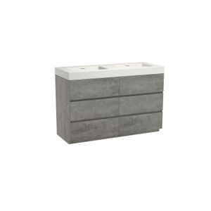 Storke Edge staand badmeubel 130 x 52 cm beton donkergrijs met Mata High dubbele wastafel in solid surface