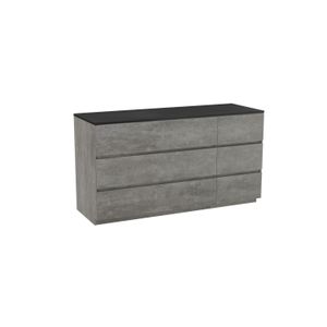 Storke Edge staand badmeubel 150 x 52 cm beton donkergrijs met Panton enkel of dubbel wastafelblad in mat zwarte gepoedercoate mdf