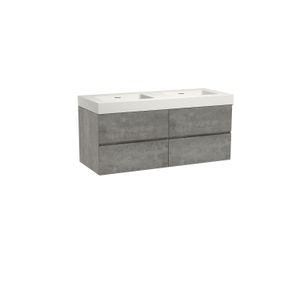 Storke Edge zwevend badmeubel 130 x 52 cm beton donkergrijs met Mata High dubbele wastafel in solid surface