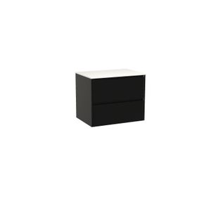 Storke Seda zwevend badkamermeubel 75 x 52 cm mat zwart met Tavola enkel tablet in solid surface
