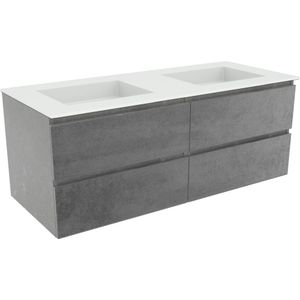 Balmani Lucida zwevend badkamermeubel 135 x 55 cm beton donkergrijs met Tablo Stretto dubbele wastafel in matte Solid Surface