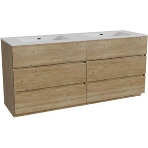 Storke Edge staand badmeubel 170 x 52 cm ruw eiken met Diva dubbele wastafel in composietmarmer hoogglans wit