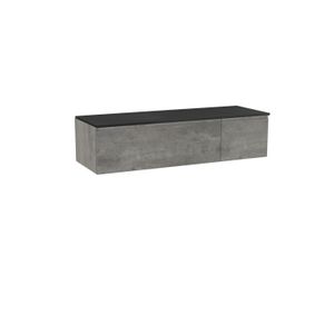 Storke Edge zwevend badmeubel 150 x 52 cm beton donkergrijs met Panton enkel of dubbel wastafelblad in mat zwarte gepoedercoate mdf