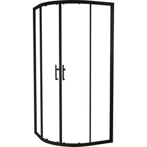 Linie Cadiz douchecabine met hoekinstap en dubbel schuifdeur kwartrond 90 x 90 cm helder glas mat zwart profiel