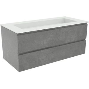 Balmani Lucida zwevend badkamermeubel 120 x 55 cm beton donkergrijs met Tablo Stretto enkele wastafel voor 2 kraangaten in matte Solid Surface