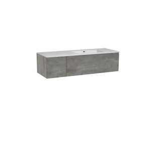 Storke Edge zwevend badmeubel 140 x 52 cm beton donkergrijs met Diva asymmetrisch rechtse wastafel in composietmarmer