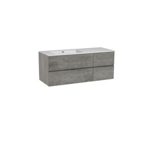 Storke Edge zwevend badmeubel 130 x 52 cm beton donkergrijs met Diva asymmetrisch linkse wastafel in composietmarmer