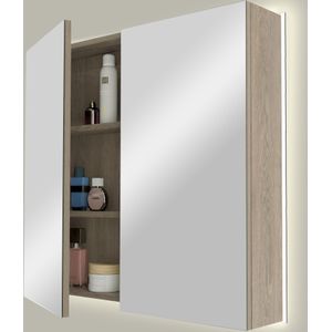 Linie Montro spiegelkast 80 x 75 cm grijs eiken met spiegelverlichting