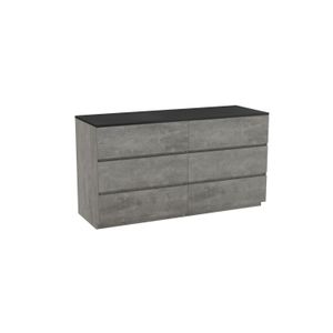 Storke Edge staand badmeubel 150 x 52 cm beton donkergrijs met Panton enkel of dubbel wastafelblad in mat zwarte gepoedercoate mdf