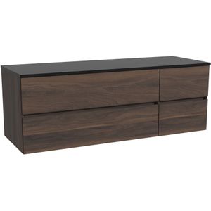 Storke Edge zwevend badmeubel 150 x 52 cm notenhout met Panton enkel of dubbel wastafelblad in gepoedercoate mdf mat zwart