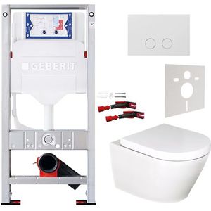 Luca Varess Calibro hangend toilet satijn wit randloos met Geberit Sigma inbouwspoelreservoir UP320 met Burda frame en bedieningspaneel